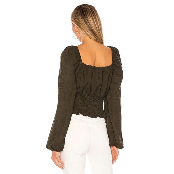 Line & Dot Carmen Cinched Waist Blouse in Olive - Picture 3 of 8